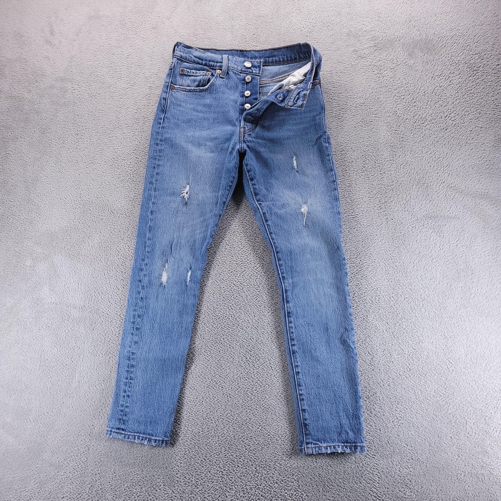 Levis 501 Jeans Womens 26 Blue High Rise Skinny Distressed Button Fly Faded